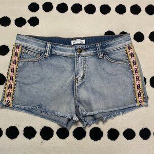 Others Follow Jean Shorts 29 Faded Light Wash Embroidered Beaded Denim Cut Offs